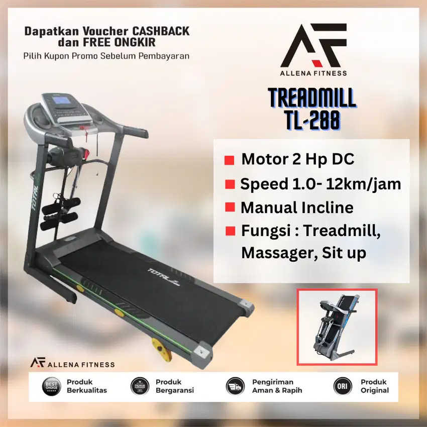 Distributor Alat Fitness Murah Treadmill Elektrik TL 288 Motor 2hp 3 F