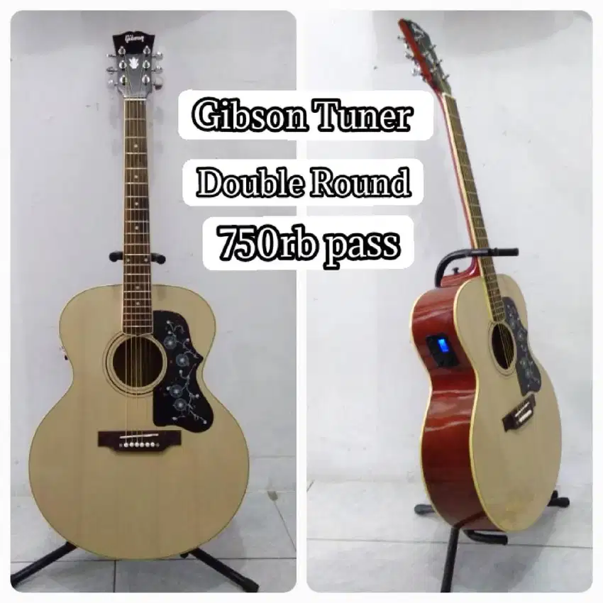 GITAR AKUSTIK ELEKTRIK TUNER DOUBLE ROUND NECK UTUH KOKOH