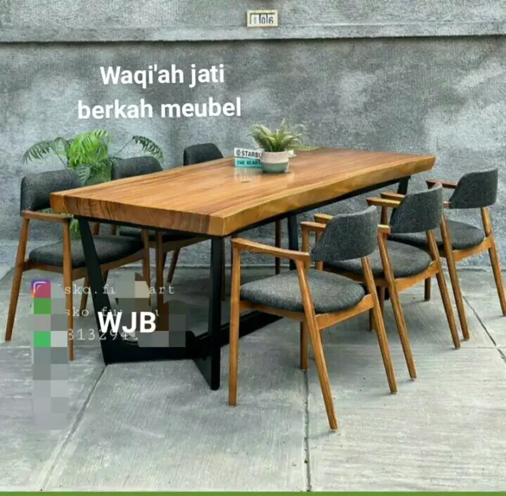 Meja makan Retro modern dan mewah k, 6, kayu jati tua