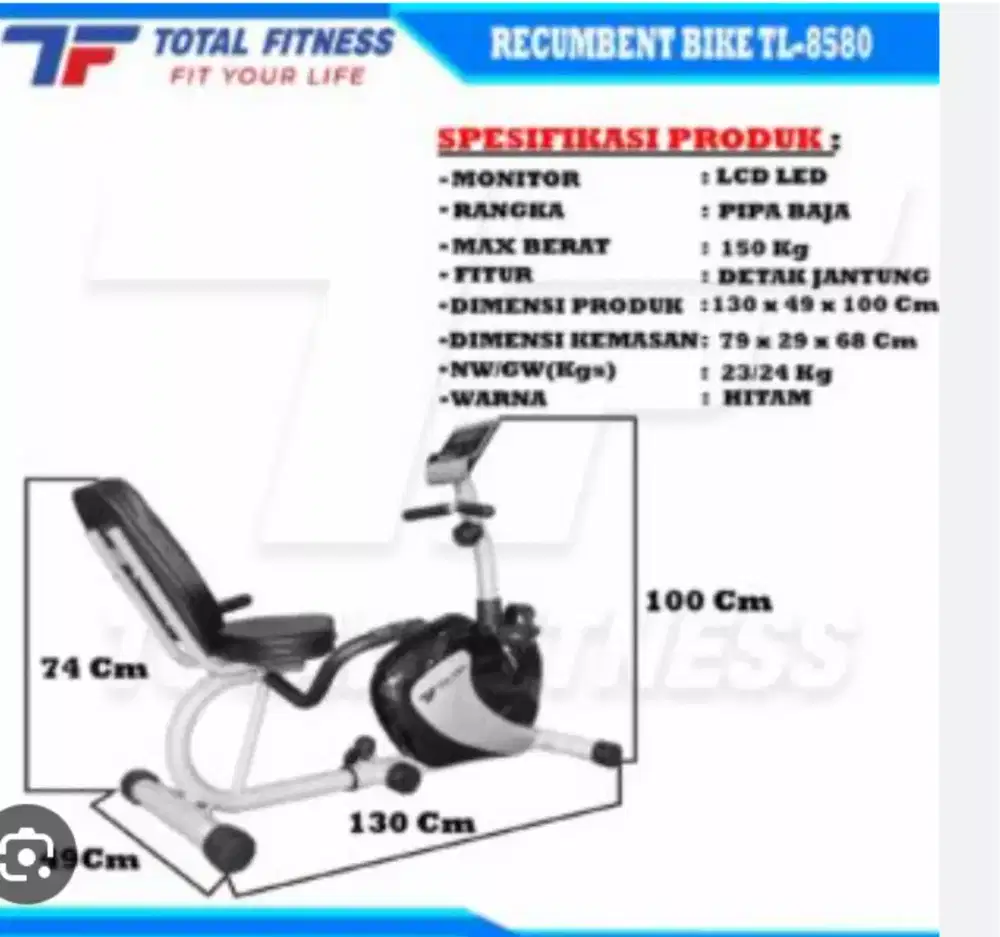 Sepeda fitness recumbent bike grey colour