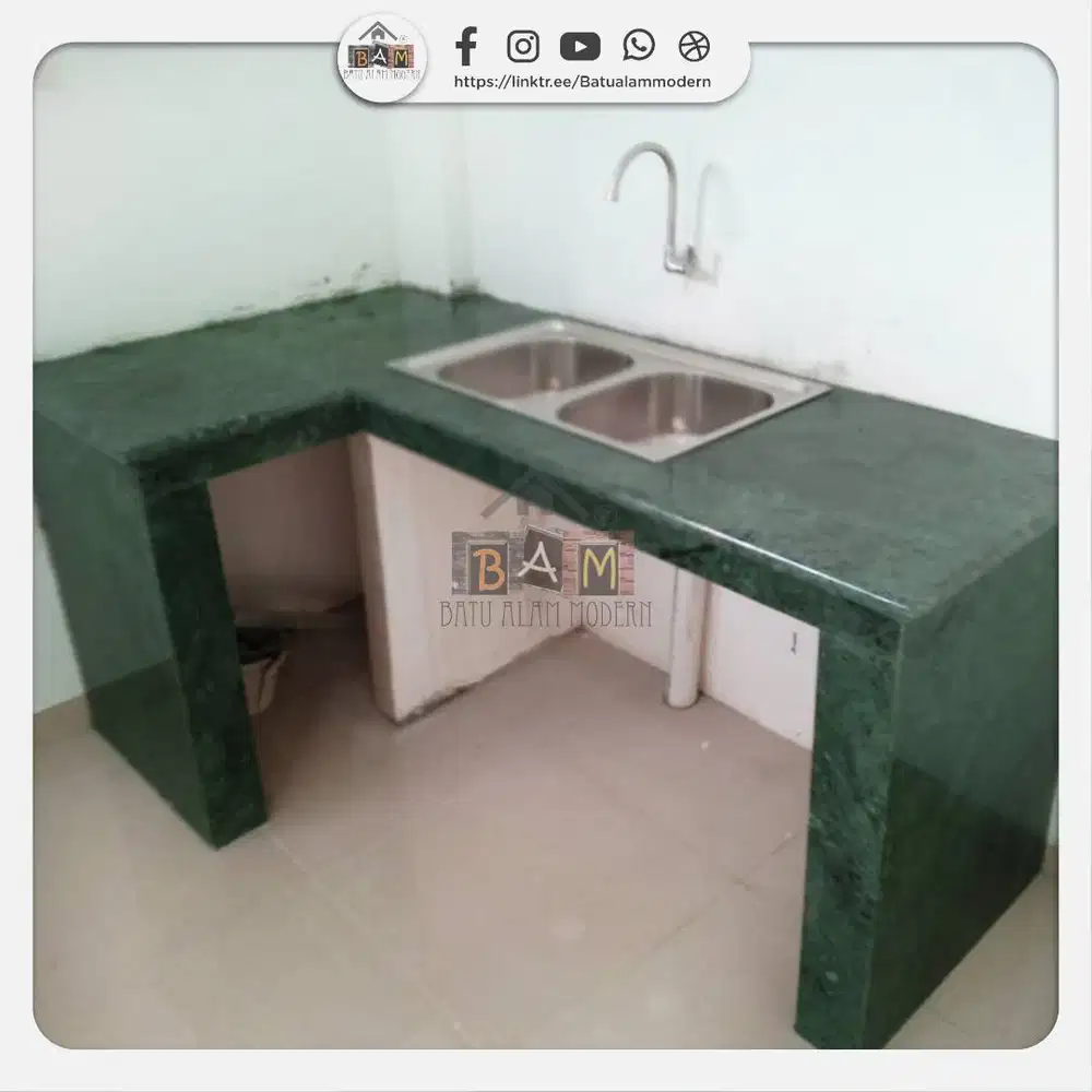 Marmer Alam Hijau Botol untuk Meja Dapur