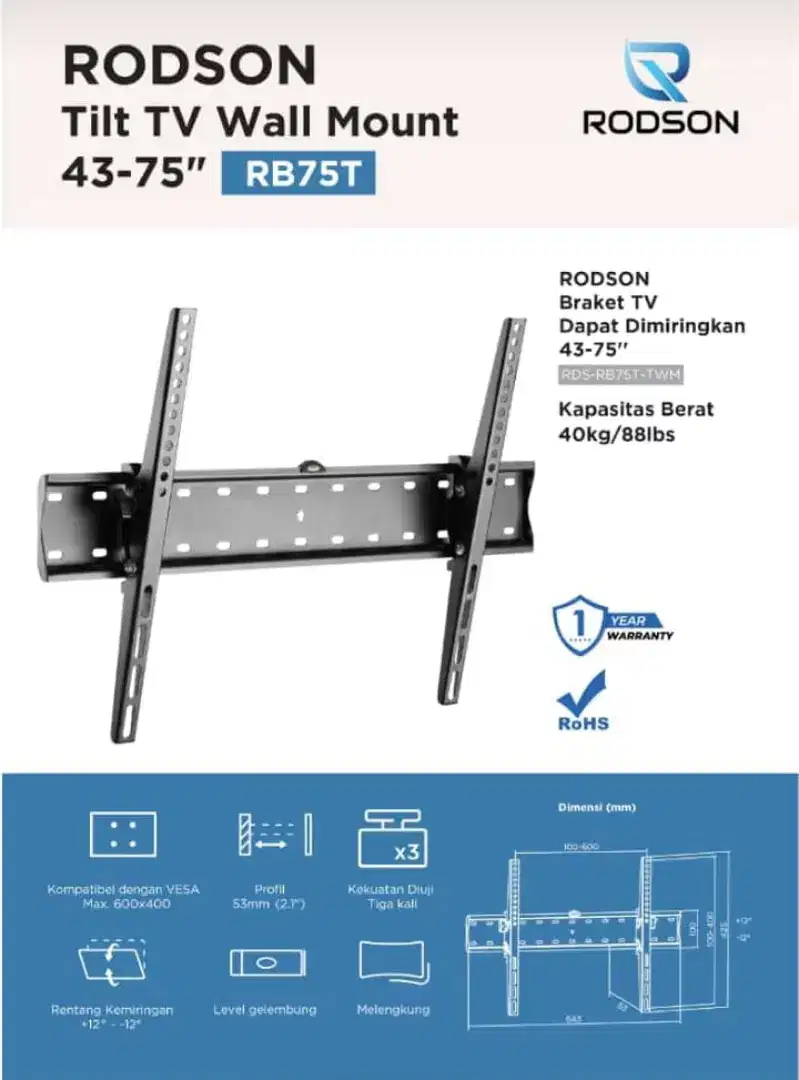 Bracket tv LED 60-75 + pasang