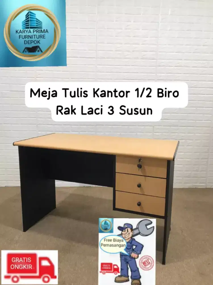 Meja Tulis 1/2 biro 3 laci kunci 985rb cocok utk ruang kerja anda.