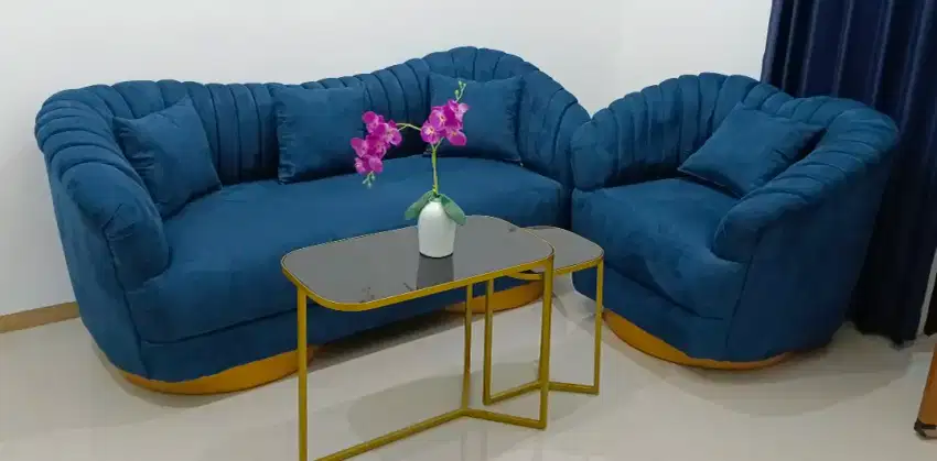 SOFA KURSI SUEDE BLUDRU BLUE GREEN 3+1 SEATER