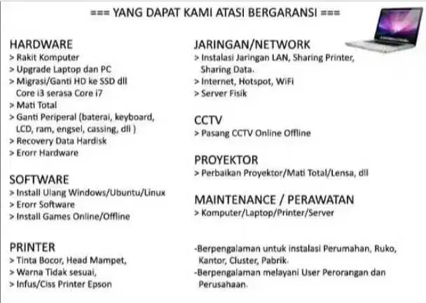 JASA SERVICE KOMPUTER LAPTOP PRINTER JARINGAN Network