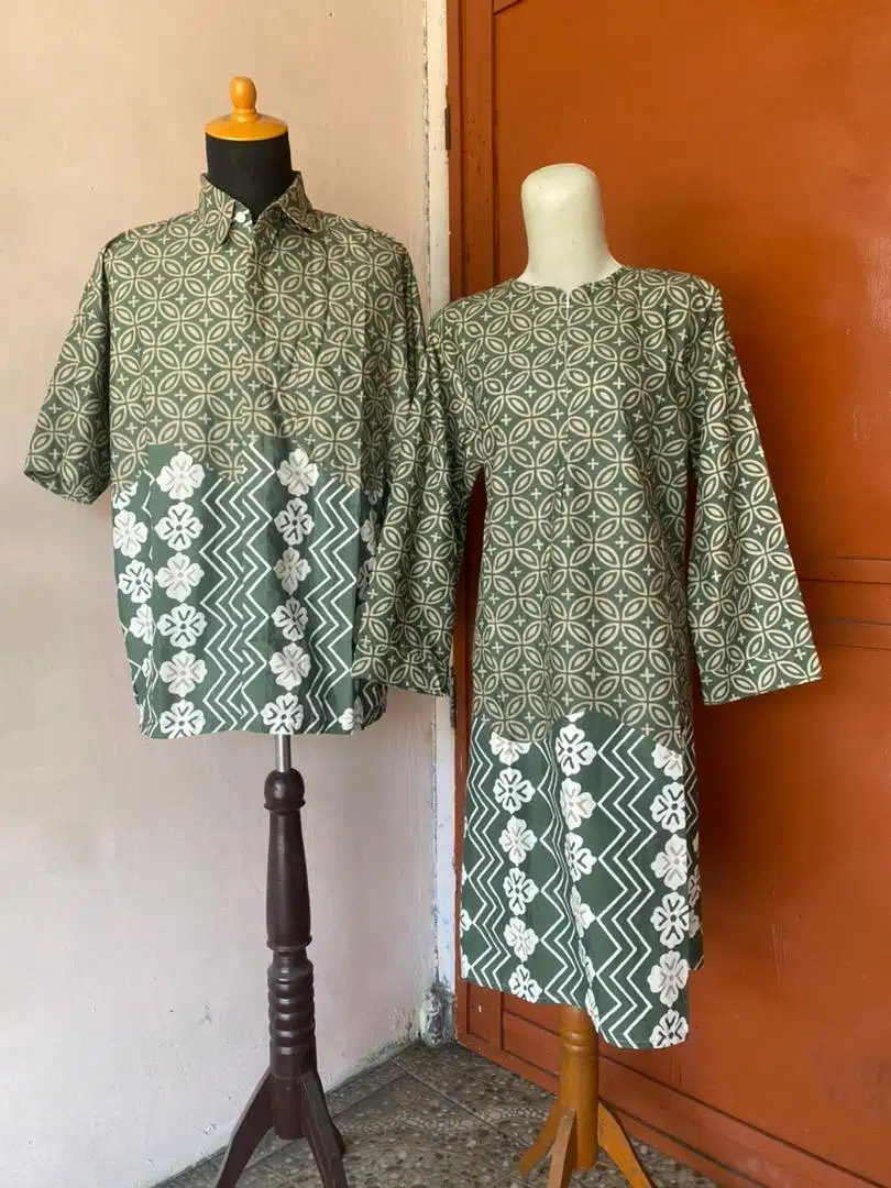 Sarimbit batik tunik kemeja motif kawung hijau