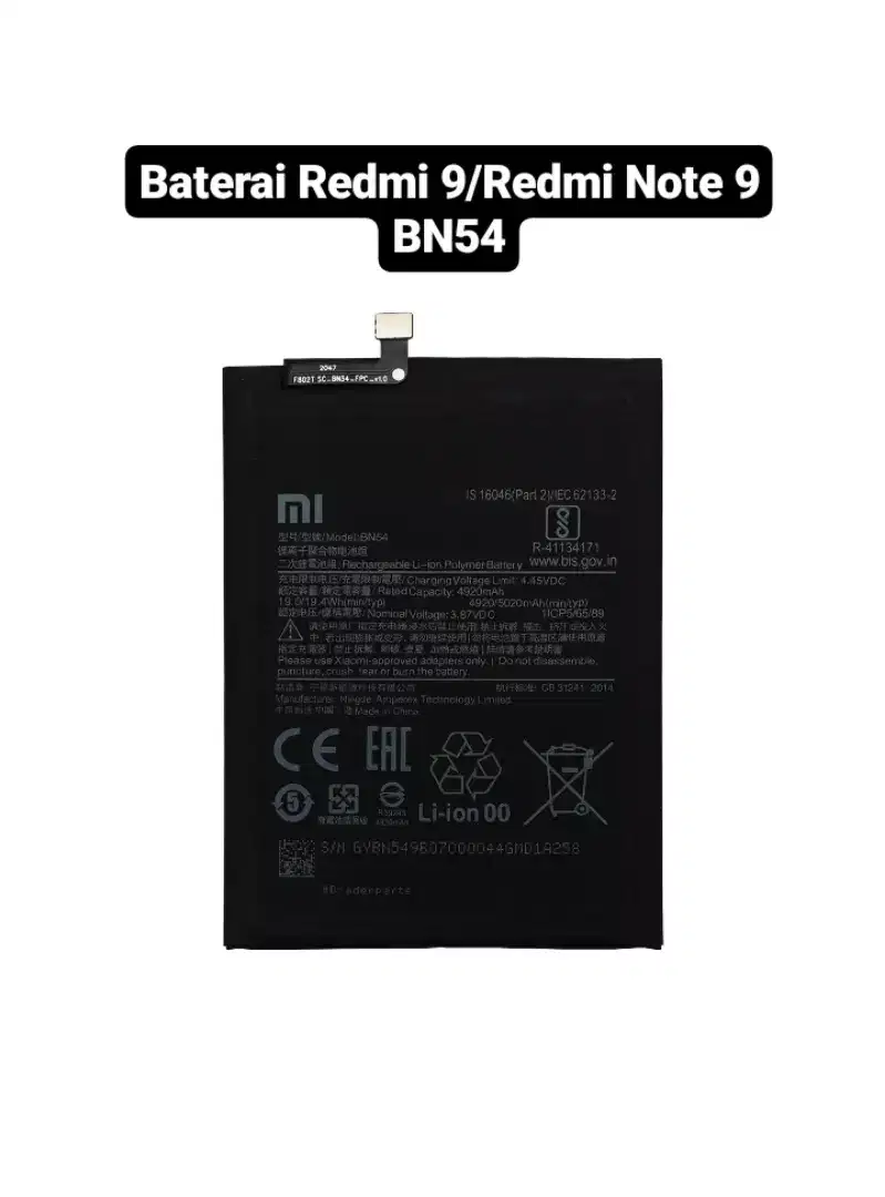 BATERAI REDMI 9/REDMI NOTE 9 BN54 Kualitas ORI 100%