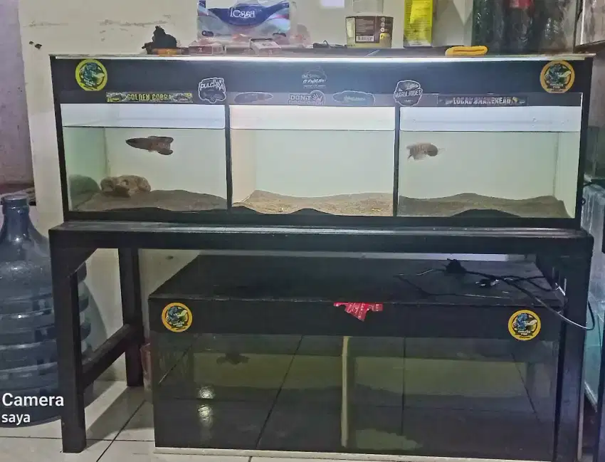 Aquarium 2 biji sma rak besi ama lampu