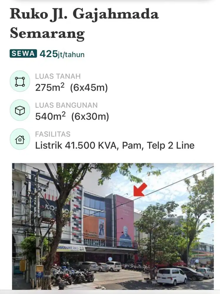 ruko disewakan tiga lantai jalan gajah mada semarang jawa tengah