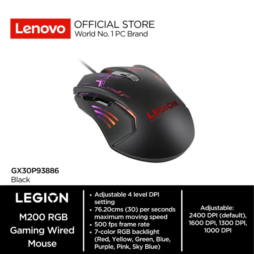 Lenovo Legion M200 RGB Wired Gaming Mouse