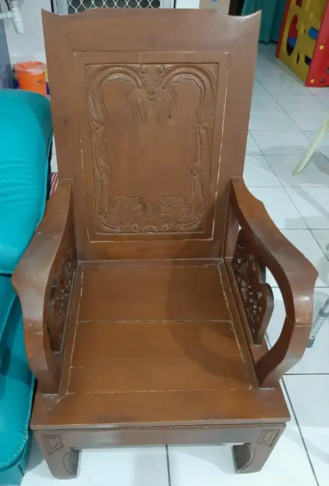 Kursi Jati ukiran naga 1set 3kursi 1meja