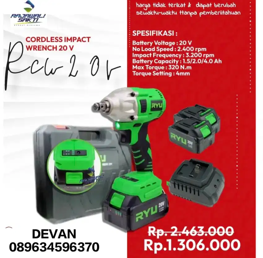 Impact batre ryu 20v RCW20V murah bergaransi