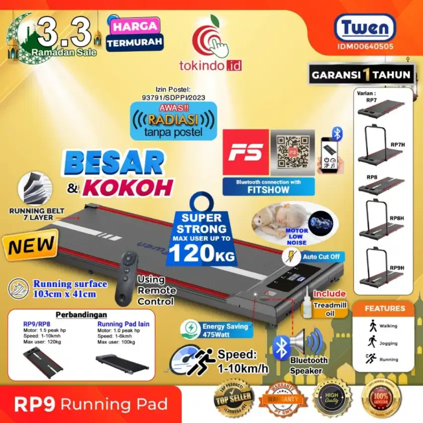 Alat fitnes olahraga treadmill running pad RP9