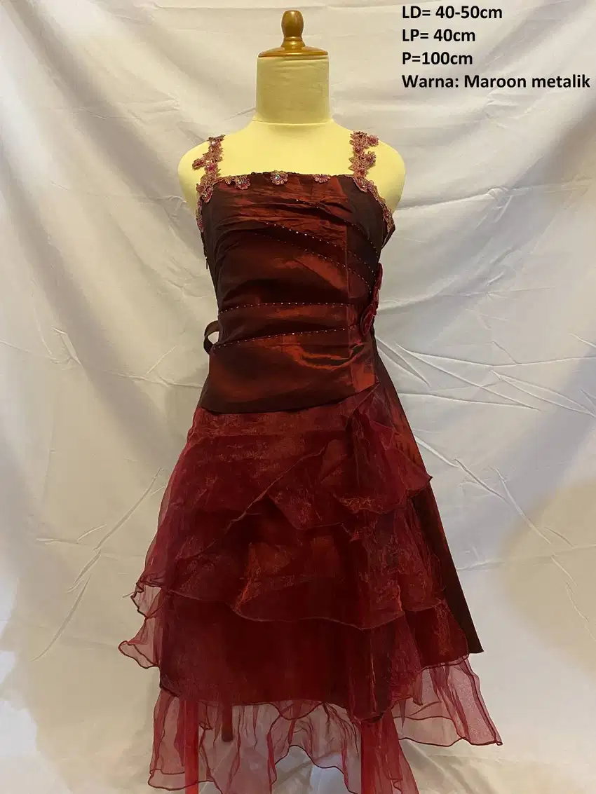 Preloved Dress Party Gown Gaun Elegant Gaun Prewed Maroon