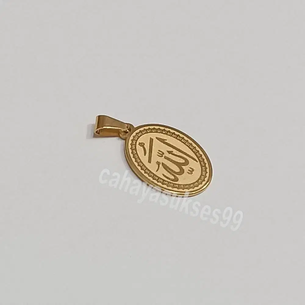 Liontin Titanium Stainless Gold Lafadz Allah Kaligrafi Oval LAG05