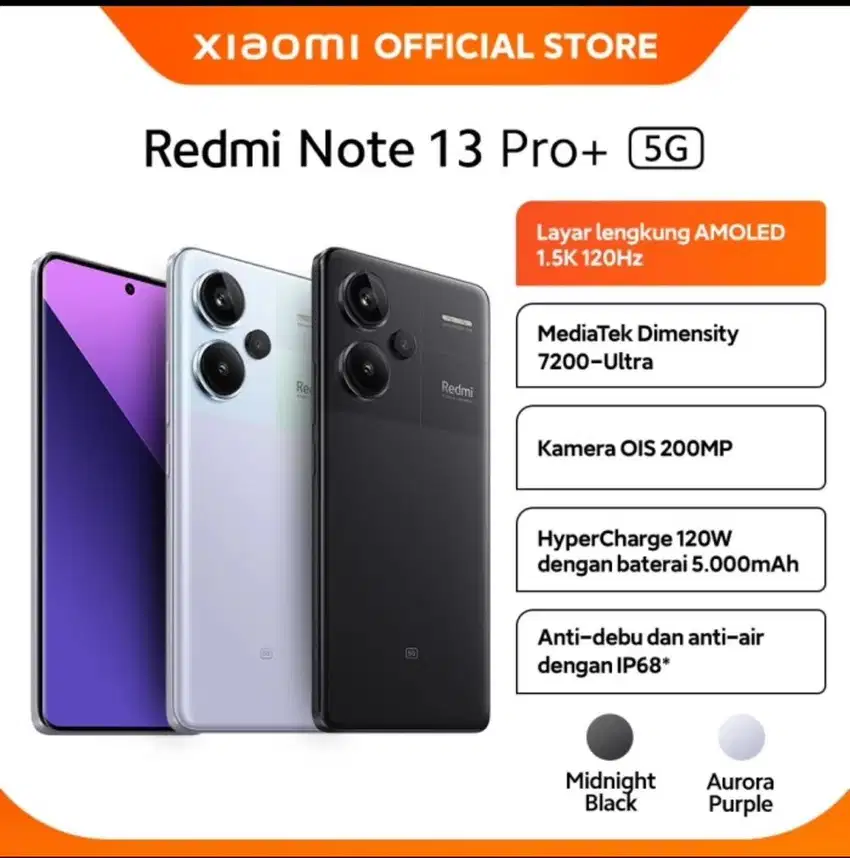 Baru…Xiaomi Redmi Note 13 Pro+ Ram 12+7/512 Resmi (Warna : Black)