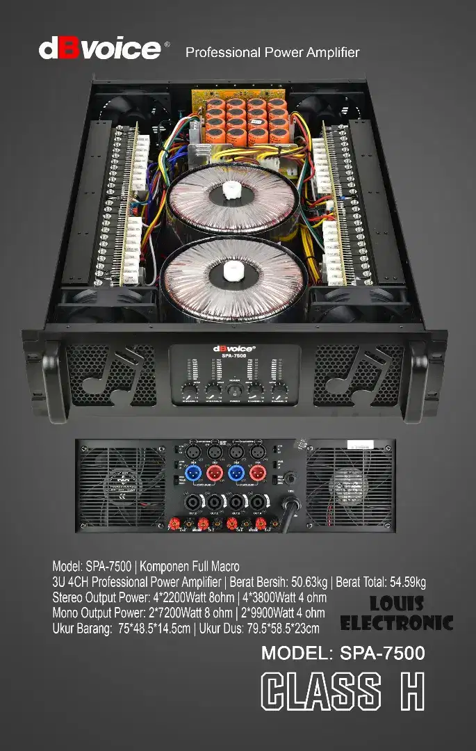 Professional Power Amplifier dBvoice SPA 7500 Class H 4 Channel