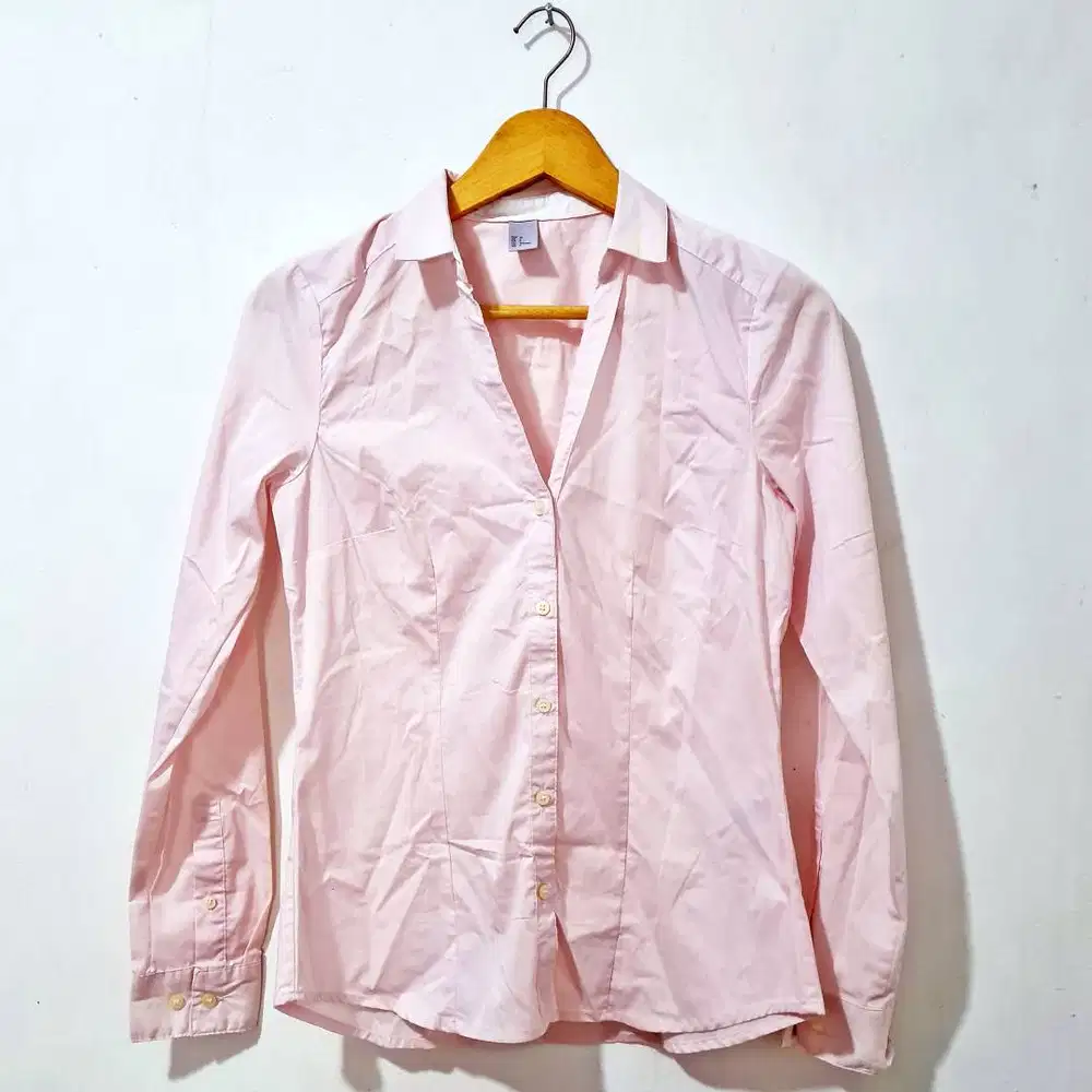 Atasan Kemeja Lengan Panjang Kemeja Kerja Wanita H&M Original Pink