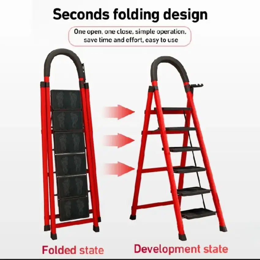Tangga lipat besi bukan aluminium 6 step (merah)