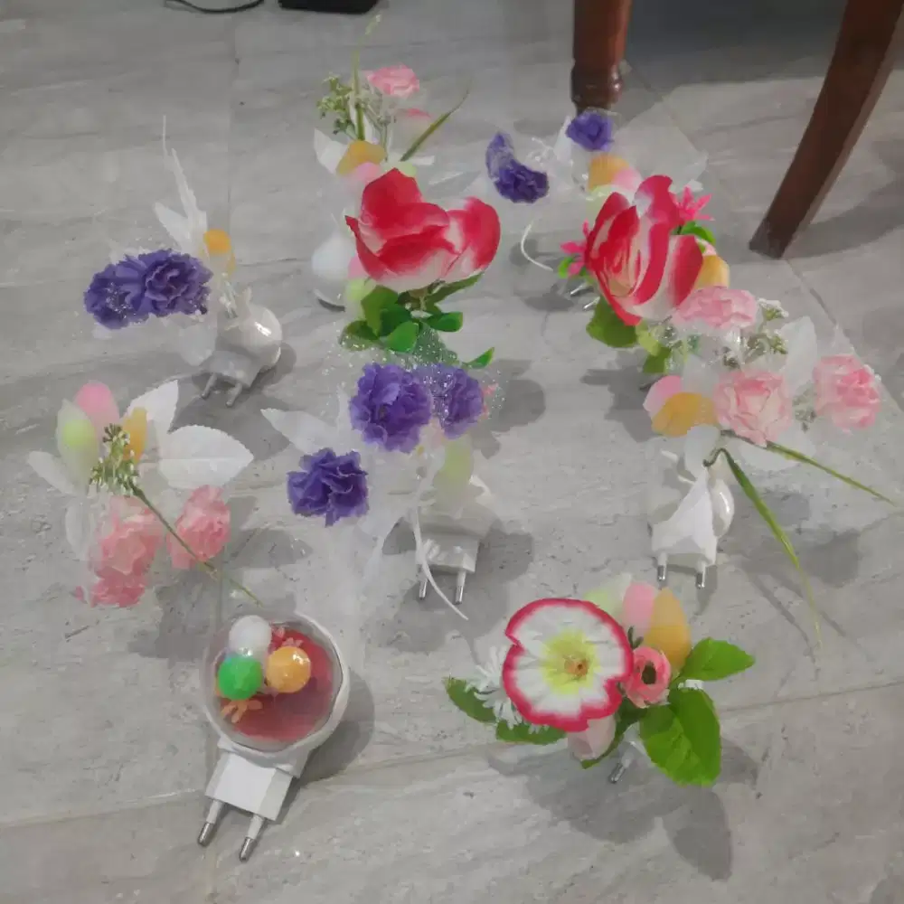 Lampu tidur Led model bunga dan pot