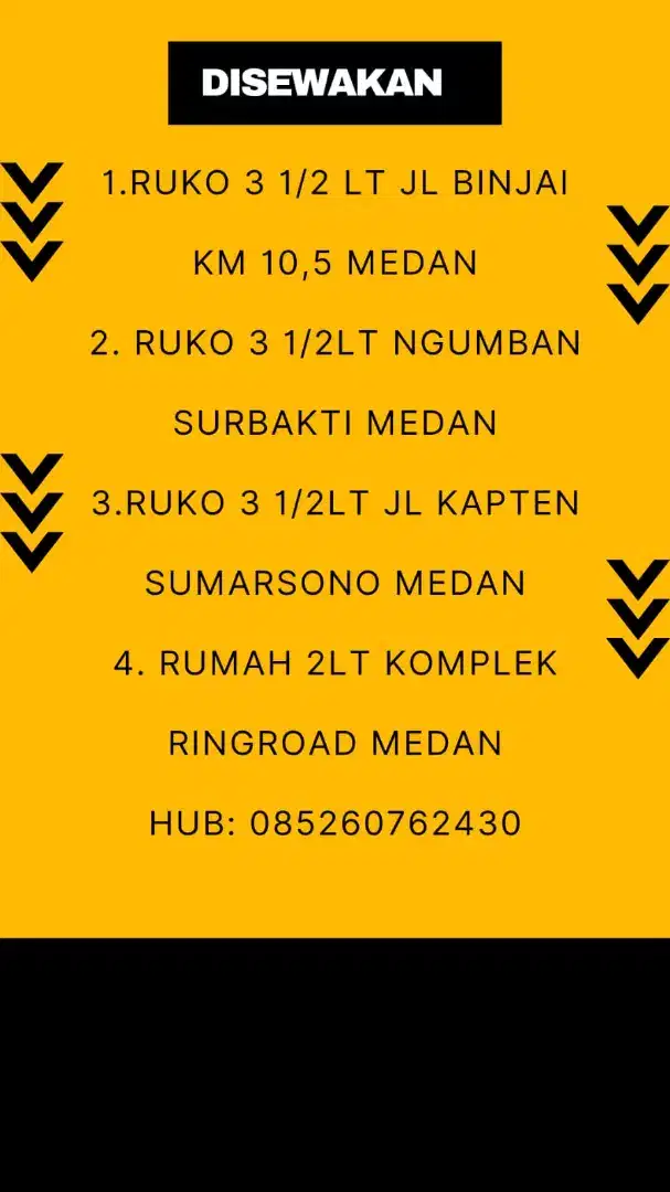 Disewakan Ruko Medan