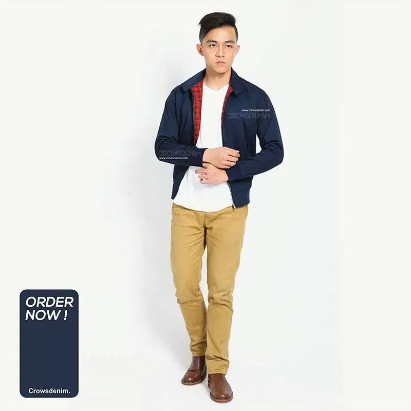 JAKET COWOK HARRINGTON NAVY