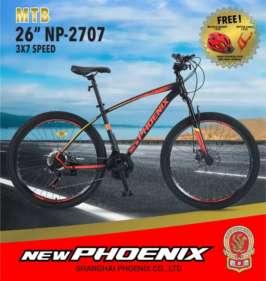 Sepeda MTB Phoenix ukuran 26 inch speed 3x7 free helm dan botol minum