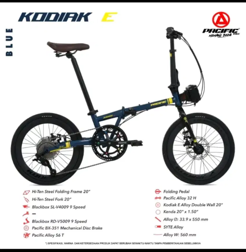 Sepeda lipat pasific kodiak E ukuran 16 inch  speed 9