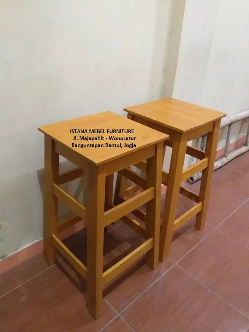 Kursi Bar Barstool Makan Cafe Tinggi Kotak Tanpa Sandaran Kayu (dpk)