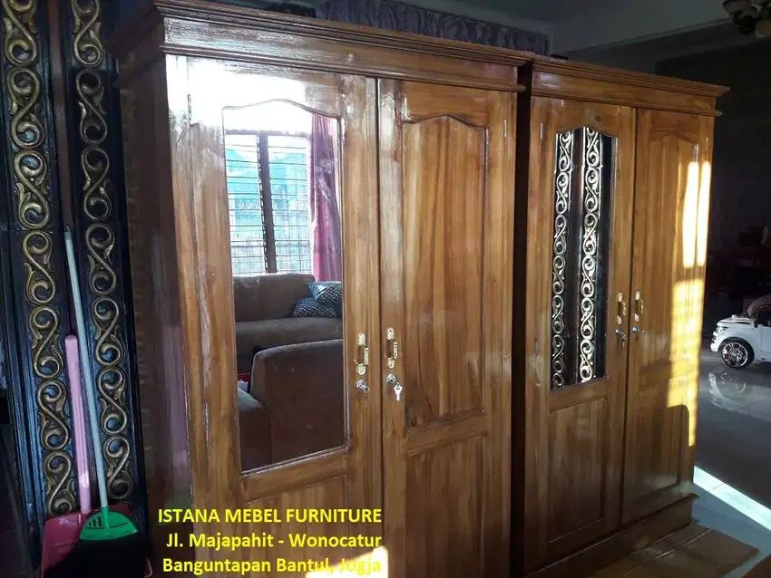 Lemari Almari Kaca Hanger Gantungan Baju Pakaian 2 Pintu Kayu Jati #SD