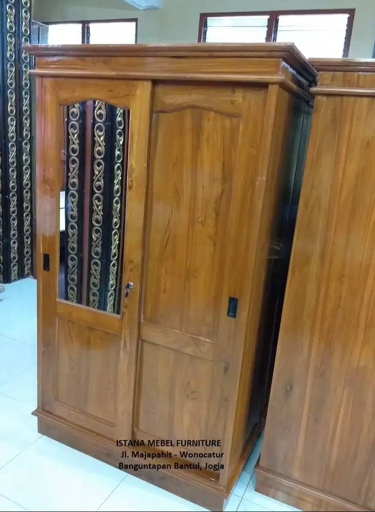 Almari Pakaian Baju 2 Pintu Geser Sleding Sliding Slide Kayu Jati #SD