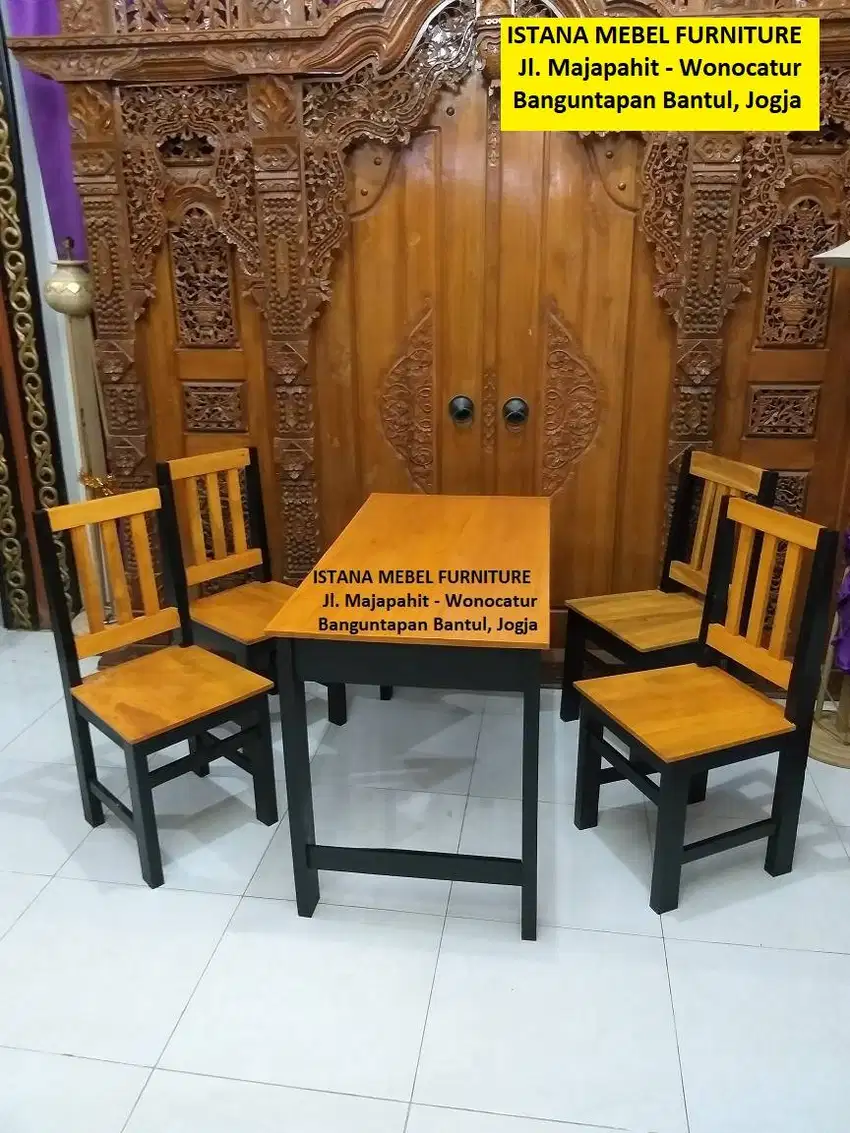 Paket Set Meja Makan Panjang 4 Kursi Warung Rumah Makan Cafe Kayu (dpk