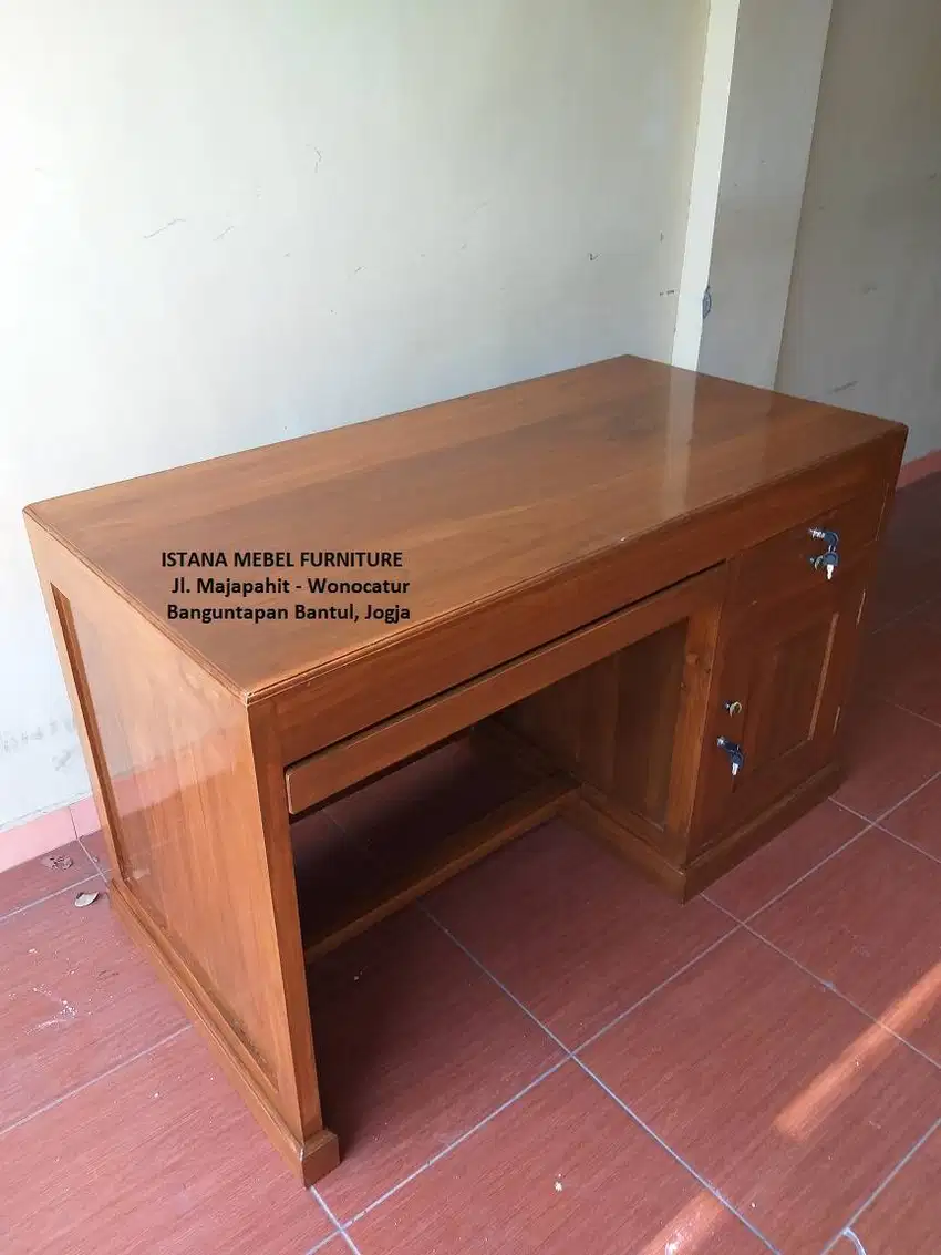 Meja Komputer Kerja Kantor 1/2 Biro Belajar Tulis Kasir Kayu Jati #SD