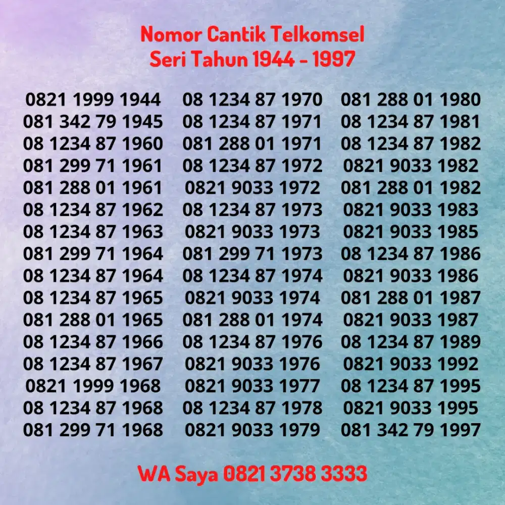 Nomor Cantik Kartu Perdana Telkomsel Seri Ekor Akhiran Tahun 1944-2024