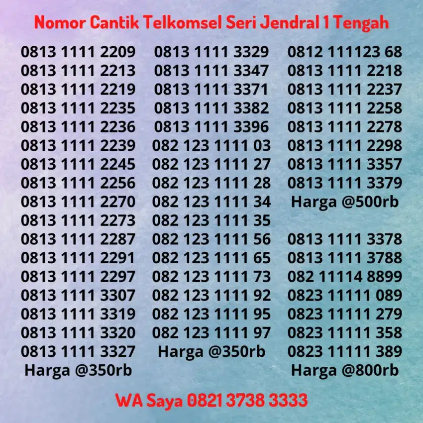 Nomor Cantik Telkomsel Simpati Seri Jendral 1 Kwartet 1 / 1111 Tengah