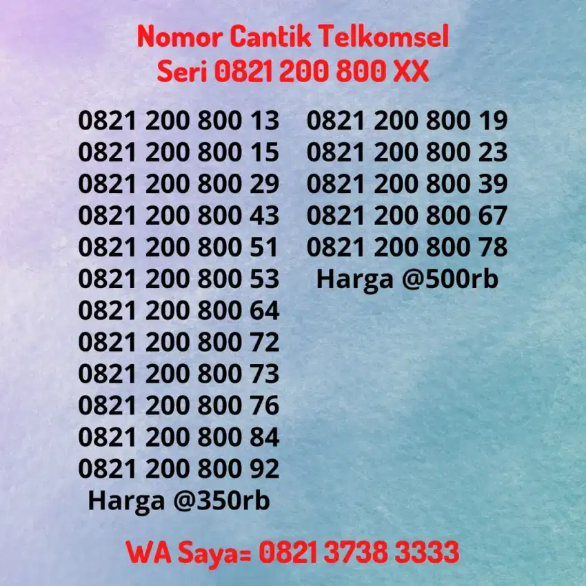 Nomor Cantik Telkomsel Simpati Seri Double Ratusan / Ratus Ratus 800