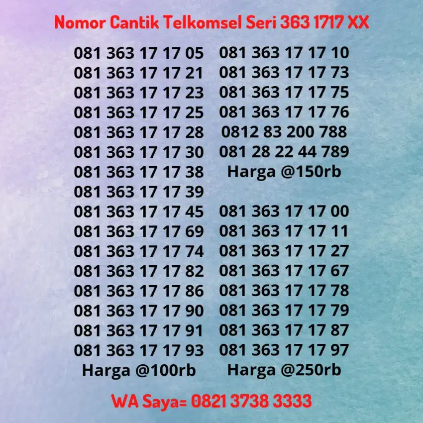 Nomor Cantik Kartu Perdana Telkomsel Simpati Seri 1717 Tengah 363 ABAB