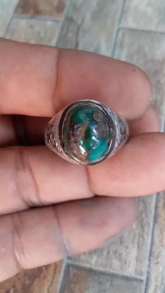 Batu akik pirus ring perak kombinasi swasa