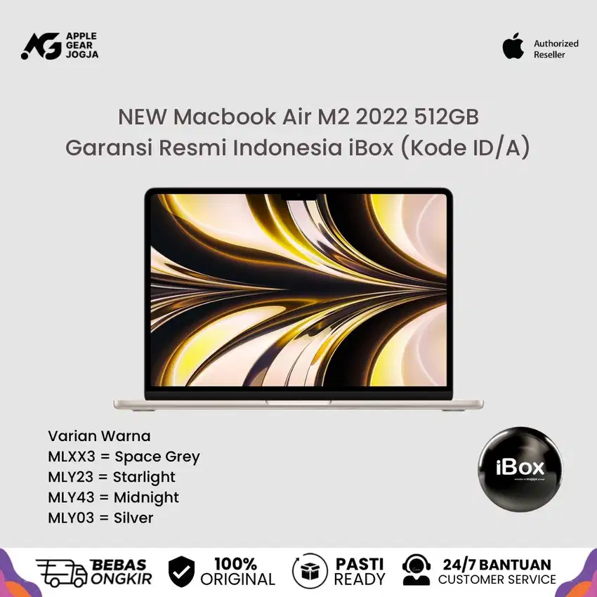 (iBox) New Macbook Air M2 2022 13” Inch 512GB Garansi Resmi Indonesia