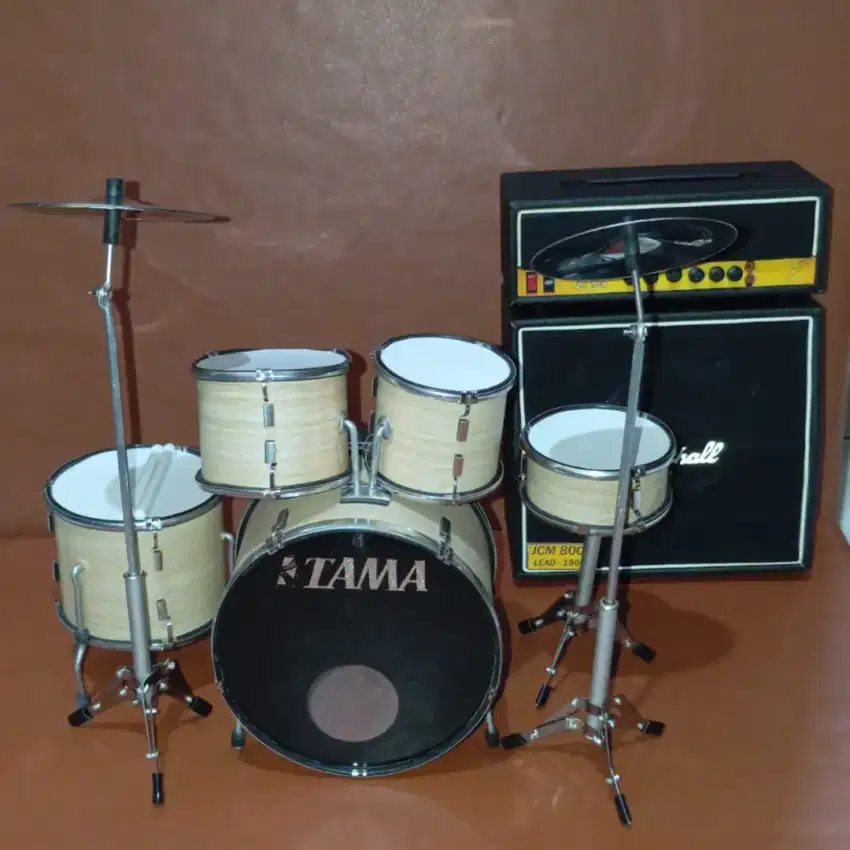 Miniatur Set Alat Musik Drum +  Sound Amplifier Marshall