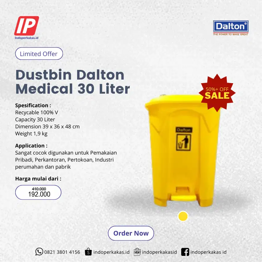 Tempat Sampah Plastik Dalton Medis Kuning 30 Liter