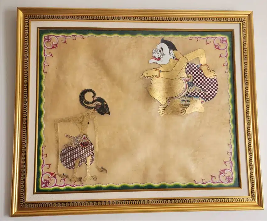 Lukisan Semar & Arjuna di atas kulit sapi utuh