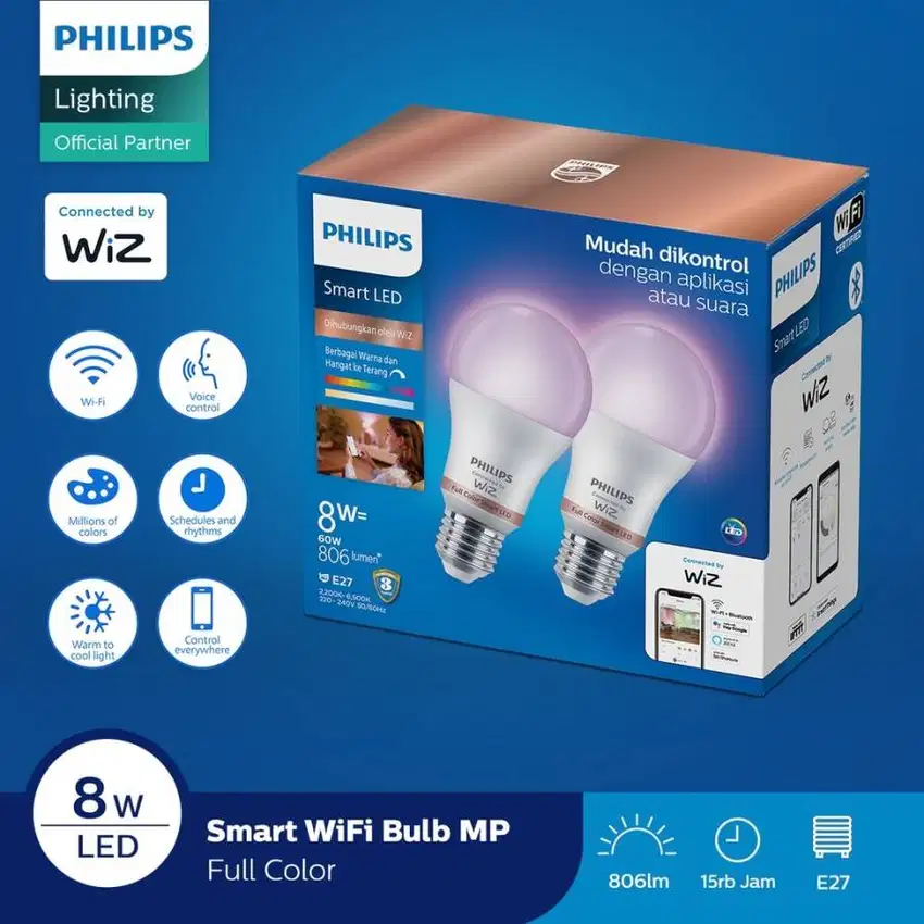 Philips Lampu Smart Wifi LED Multipack 8W - Tunable Color (Warna)