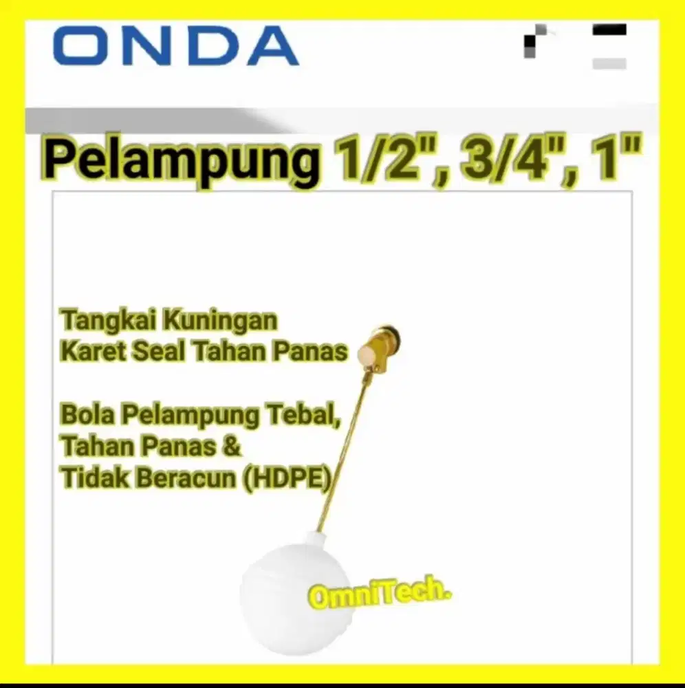 Pelampung Bola Tangki Tonden Toren Kuningan Onda 1/2 3/4 1 Inci