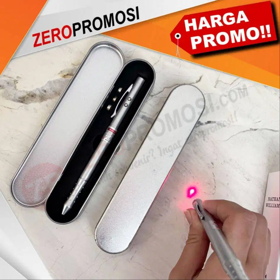 Souvenir Pulpen Multifungsi 4IN1 Laser Pointer Box Stainless Premium