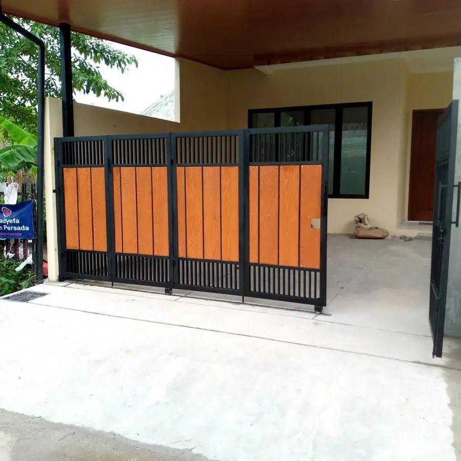 pintu pagar lipat dorong minimalis motip grc