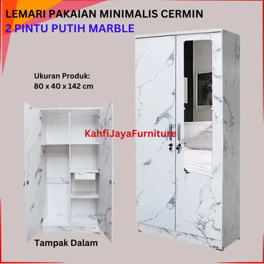 Lemari Pakaian Minimalis Murah 2 Pintu Cermin Ready Bayar di Rumah COD