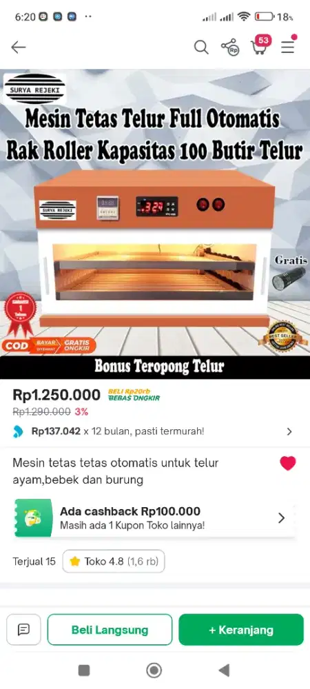 Mesin tetas telur burung, reptil,ayam,kura, penetas pengeram otomatis