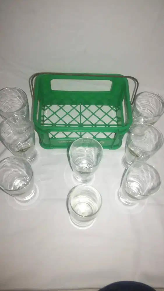 Gelas kaca greensands 8pcs lengkap rak krat