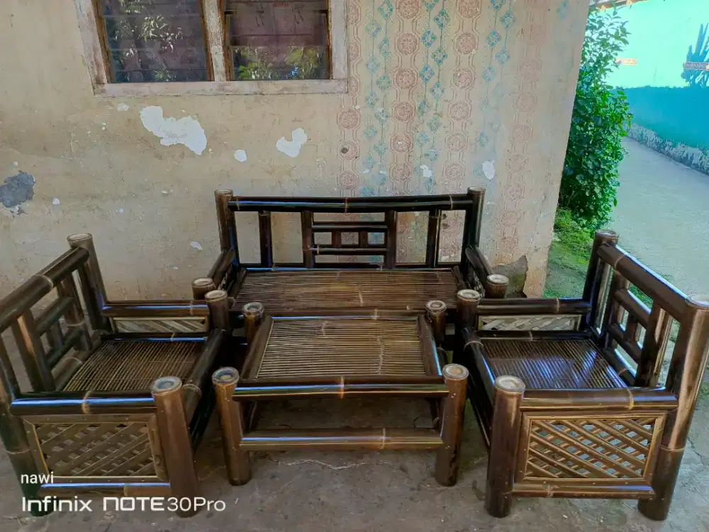 kursi 1 set dan bale bambu hitam COD bayar di tempat